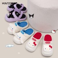 WINTESTAY   Sanrio Hello Kitty Kuromi Dép, Phim Hoạt Hình Kawaii Sanrio Cinnamoroll Giày Gia Đình, Dép Lông Mềm Mại Ấm Áp Chống Thấm Nước Trong Nhà