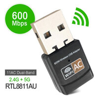 Wireless USB thu wifi tốc độ 600Mbps, AC600 2.4Ghz 5Ghz 802.11b n g ac cho máy tính PC, Laptop, máy tính đồng bộ