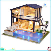 Wirlsweal DIY Thu Nhỏ Nhà Búp Bê Nội Thất Bể Bơi Xây Dựng Biệt Thự Mẫu Đồ Chơi Trẻ Em