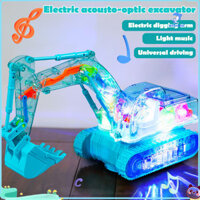 Wirlsweal Trong Suốt Cơ Bánh Răng Máy Xúc Đồ Chơi Với Nhiều Màu Sắc Đèn LED Âm Nhạc Di Động Đào Cánh Tay Điện Xây Dựng Xe Tập Đi Bé Trai Giáo Dục Thực Tế Đào Xe Tải Đồ Chơi