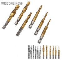 Wisconsin059 6Pcs Drill Tap 1/4in Hex Shank Spiral Bit Set Kit for Drilling Tapping Chamfering