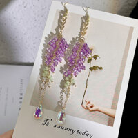 Wisteria Hoa Thác Tua Rua Bông Tai Dài Tím Nho Hoa Hồng Thạch Anh Tím Đính Hạt Tua Rua Bông Tai Niche Cao Cấp Bông Tai