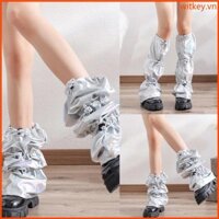 Wit Nữ Bông Tai Kẹp Hiphop Dây Rút Chân Giữ Ấm Punk Shinning Kim Loại Chân loe Rời Chiều Dài Đầu Gối Tất