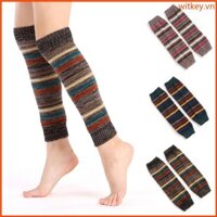 Wit Nữ Mùa Đông Giả Len Đan Chân Ấm Nhiều Màu Sắc Sọc Jacquard Móc Boot Bao Tay Tuyết Trượt Tuyết Đầu Gối Tất