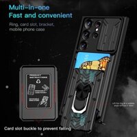 With Card Slot Protection Case for Samsung Galaxy S24 Ultra S23 FE S22 S21 Plus A04 A25 A54 A14 A24 A25 A05 5G Shockproof Armor Metal Magnetic Ring Stand Phone Back Cover