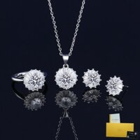[with Gra Certificate] Set Vòng cổ / Bông Tai / Nhẫn Hình Hoa Hướng Dương Đính Kim
