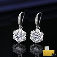 [with Gra Chứng Nhận] Bông Tai Thả Hình Hoa Tuyết Đính Kim Cương Trắng Duyên Dáng Thời Trang