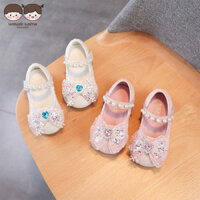 Wo · WO HOME Bé Gái Giày Công Chúa Kim Cương Giả Giày Đơn Xuân Ngọc Trai Giày Da Đế Mềm Giày Thủy Tinh Cho Bé Gái