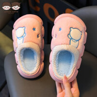 Wo · WO HOME Dép cotton trẻ em Mùa thu đông bé trai và bé gái Dép gấu hoạt hình Giày đi trong nhà chống trượt Dép len cho trẻ em