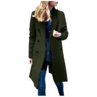 WOCACHI Womens Wool Coat Lace Hem Cardigan Trench Coat Double-Breasted Decor Coats Bowknot Sashes Outerwear Jacket