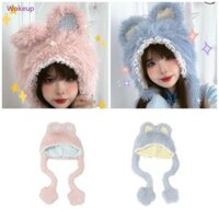 Woke Lông Ren Viền Mũ Mùa Đông Ấm Áp Sang Trọng Thỏ Mũ Tai Anime Đạo Cụ Mũ Cho Bé Gái