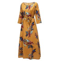 Womail Voan Váy Băng Rộng Phụ Nữ Giản Dị Cộng Với Kích Thước Váy Hoa In O-cổ Vàng Hồng Váy Giản Dị ST04 Vest