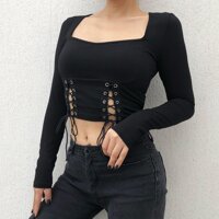 Women Causal Gothic Punkt Square Solid Full Sleeve Loose T-shirt Blouse Tops