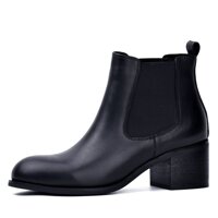 Women Genuine Leather Chelsea Boots Low Heel Round Toe Shoes Ankle Booties for Women