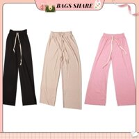 Women Pants Elastic Waist Pure Color Wide Leg Straight Casual Trousers Drawstring for Home Outdoor