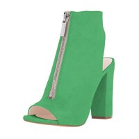 Women Peep Toe Ankle Boots Slingback Chunky High Heels Faux Suede Zipper Sandals Size 4-15 US