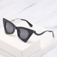 Women Sunglasses Cat Eye Frame Design Cutting Lens UV 400 Protection Vintage Sun Glasses Fashion Eyewear - Black