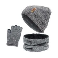 Women Winter  Scarf Hat Knitted Gloves Fleece Lining - Light gray