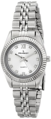 Women's 7068S Silver-tone Silver Dial Crystal Marker Ribbed Bezel Bracelet Watch