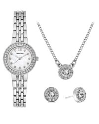 Women's 75/5685MPSVST Swarovski Crystal Accented Silver-Tone Bracelet Watch and Jewelry Set