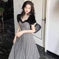 Women's checkered pattern sexy fashion dress