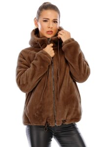 Women’s Faux Fur Coat with Pockets The Fuzzy Jacket with Hooded Overcoat Outwear Artificial mink Coat.