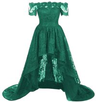 Women's Lace Long Sleeve Prom Dress Taffeta Hi Lo Evening Dresses Plus Size