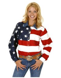 Women's L/S Stars and Stripes Pieced Flag