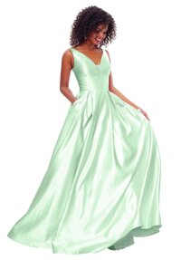 Women's Open Back Satin Prom Dress Long Evening Gown With Pockets