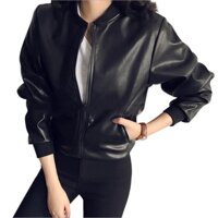 Womens PU Leather Zipper Slim Moto Biker Jacket