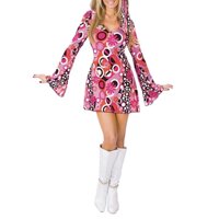 Womens Retro 60s 70s Flower Dress with Headband Hippie Costume Ivana Go Go - XL