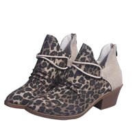 Women's Short Boots Martin Boots Pointed Toes Slip-On Leopard Thick Chunky Heel Booties Fashion Ankle Boots