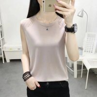 Women's Sleeveless Sexy OuterwearinsNew Base KnittingTT-shirt2023Ice Silk Small-Fresh Short Type Inner Vest JS6D