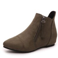 Women's Suede Ankle Boots Zipper Hidden Wedge Chelsea Booties Warm Plush Fall Winter Shoes CJ19-2455