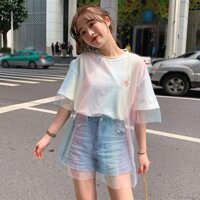 Women's T shirt Summer Sweet Tulle Loose Student's Top