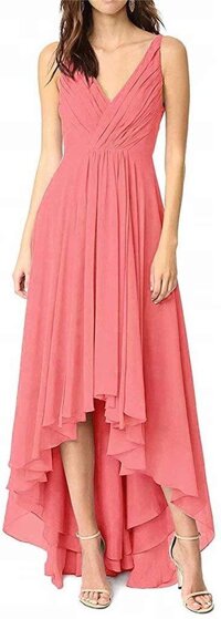 Women's V-Neck Chiffon High Low Lace-up Mother of The Evening Growns Porm Dresses Wedding Party