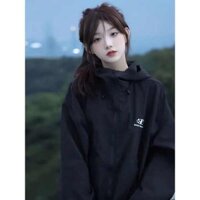 Women's windbreakers windbreakers Áo khoác màu đen Áo khoác nữ dài tay xuân thu áo khoác nữ phiên bản Hàn Quốc dáng rộng giản dị ngoài trời dài tay mẫu mỏng