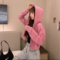 Women's Zipper Cardigan Hooded Long Sleeve Autumn New Korean Style Short Thin Sweatshirt C14910