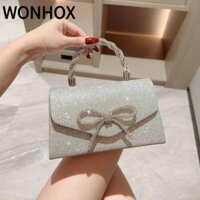 WONHOX Túi dạ hội , Túi ly hợp nơ kim cương giả lấp lánh, Túi đeo vai bạc màu vàng thanh lịch cho bữa tiệc cưới