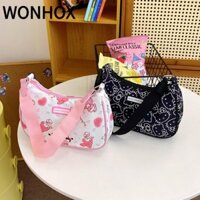 WONHOX Túi đeo dưới cánh tay Kuromi, Ví Anime Nách Túi, Thời Trang Hello Kitty Họa Tiết Hoạt Hình Dung Tích Lớn Túi Xách Nữ