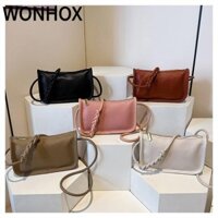 WONHOX Túi Đeo Ngang WONHOX, Túi Đeo Vai Da Thật Màu Trơn, Túi Gối Da Bò Thật Chất Lượng Cao Cho Nữ