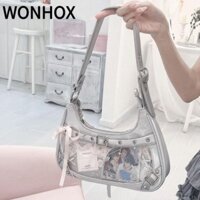 WONHOX Túi đeo vai nữ , Huy hiệu cửa sổ trong suốt Bưu thiếp trưng bày Túi Lolita Ita, Túi xách nữ phong cách Nhật Bản dễ thương văn học Y2k