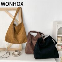 WONHOX Túi đeo vai , Túi Hobo da lộn màu trơn, Túi mua sắm sức chứa lớn đơn giản dành cho nữ