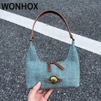 WONHOX Túi Đeo Vai , Túi Nách Lang Thang Nhẹ, Thời Trang Denim Zip Túi Đeo Nữ Nhỏ Bé Gái