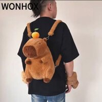 WONHOX Túi đựng động vật nhồi bông  Capybara, Ba lô Capybara lông tơ dung tích lớn, Phim hoạt hình thời trang có dây xích Ba lô đeo vai màu cam Quà tặng trẻ em