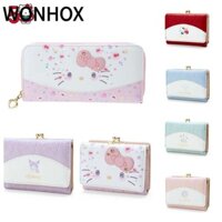 WONHOX Túi Hello Kitty , Ví da PU dễ thương thời trang thông thường, Kawaii Kuromi Cinnamoroll Quà tặng sinh nhật Túi đựng thẻ gấp