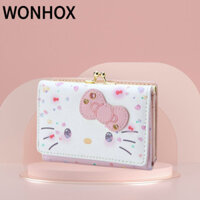 WONHOX Túi  Sanrio Hello Kitty, Ví da PU thời trang dễ thương, Quà tặng sinh nhật Kawaii Túi đựng thẻ gấp