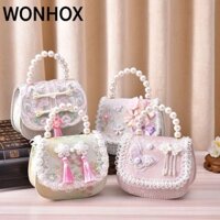 WONHOX Ví trẻ em , Ví đựng tiền xu thêu phong cách Trung Quốc, Ví Mini tua rua có tay cầm dễ thương