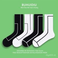 @Won't Lose Socks Vớ Nhật Bản Harajuku BF Sọc Đen Trắng Giữa Bắp Chân Vớ Thể Thao Unisex Thời Trang Ván Trượt Vớ Dài