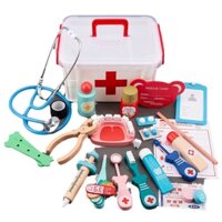 WOODEN PRETEND PLAY DOCTOR MEDICAL KIT TOOLS EDUCATIONAL KIDS TOY